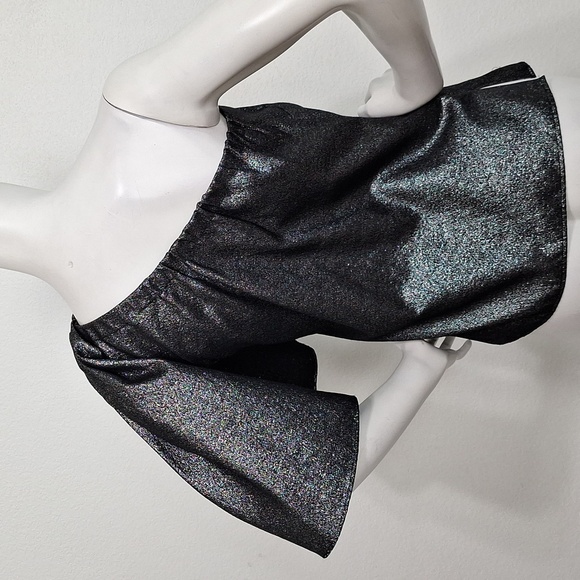 Zara Silver Black Metallic Shimmery Romantic Witchy One Shoulder Top Size S - Picture 6 of 9